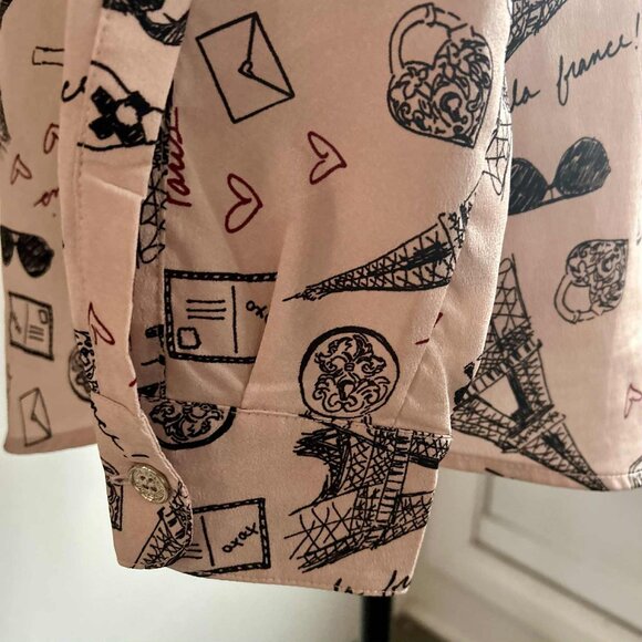 Karl Lagerfeld Paris Dusty Blush Fun Paris Print Blouse w/ Hidden Placket – US M - Picture 9 of 11